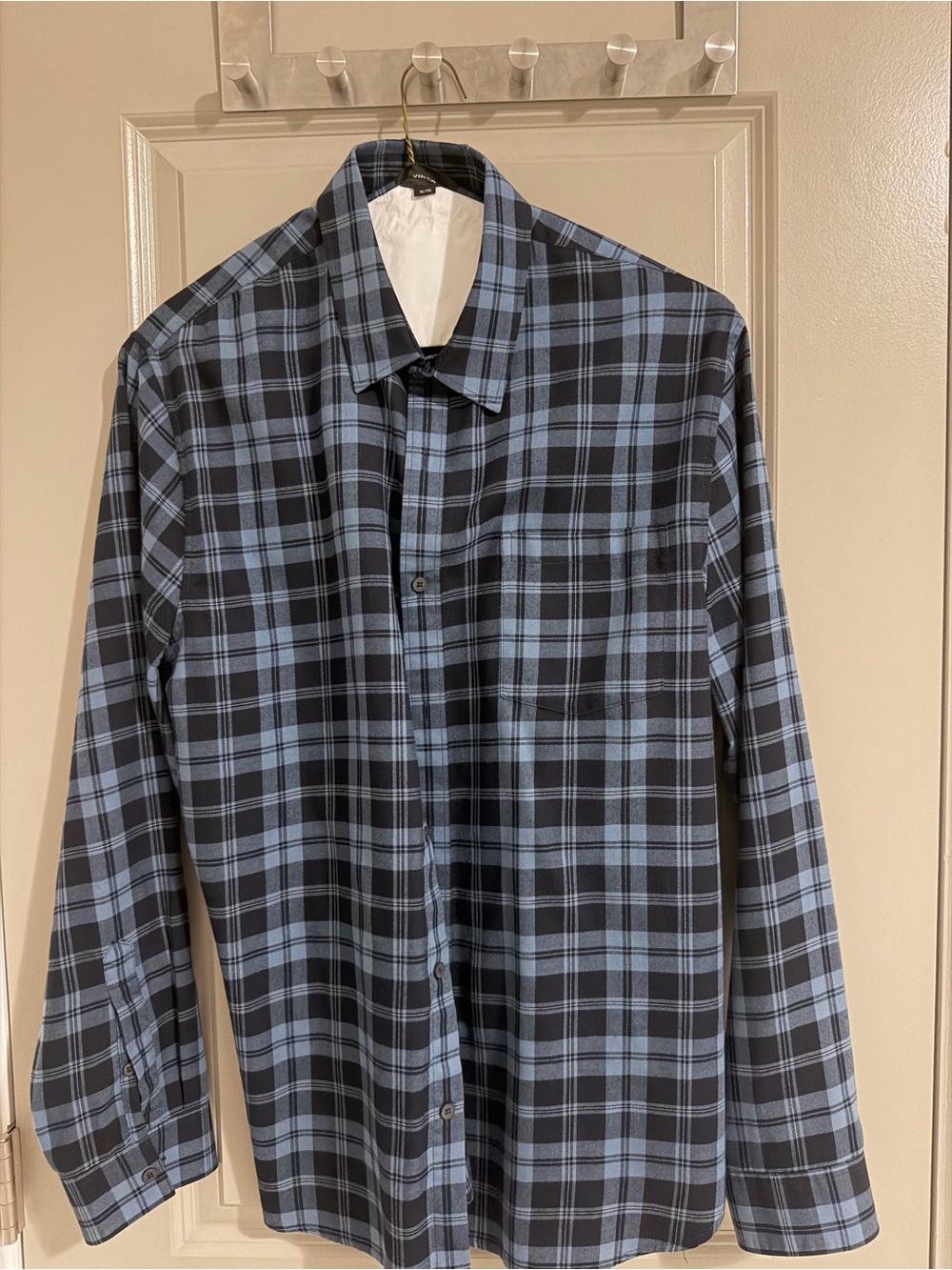 Vince Blue and Black Plaid Button-Down Shirt